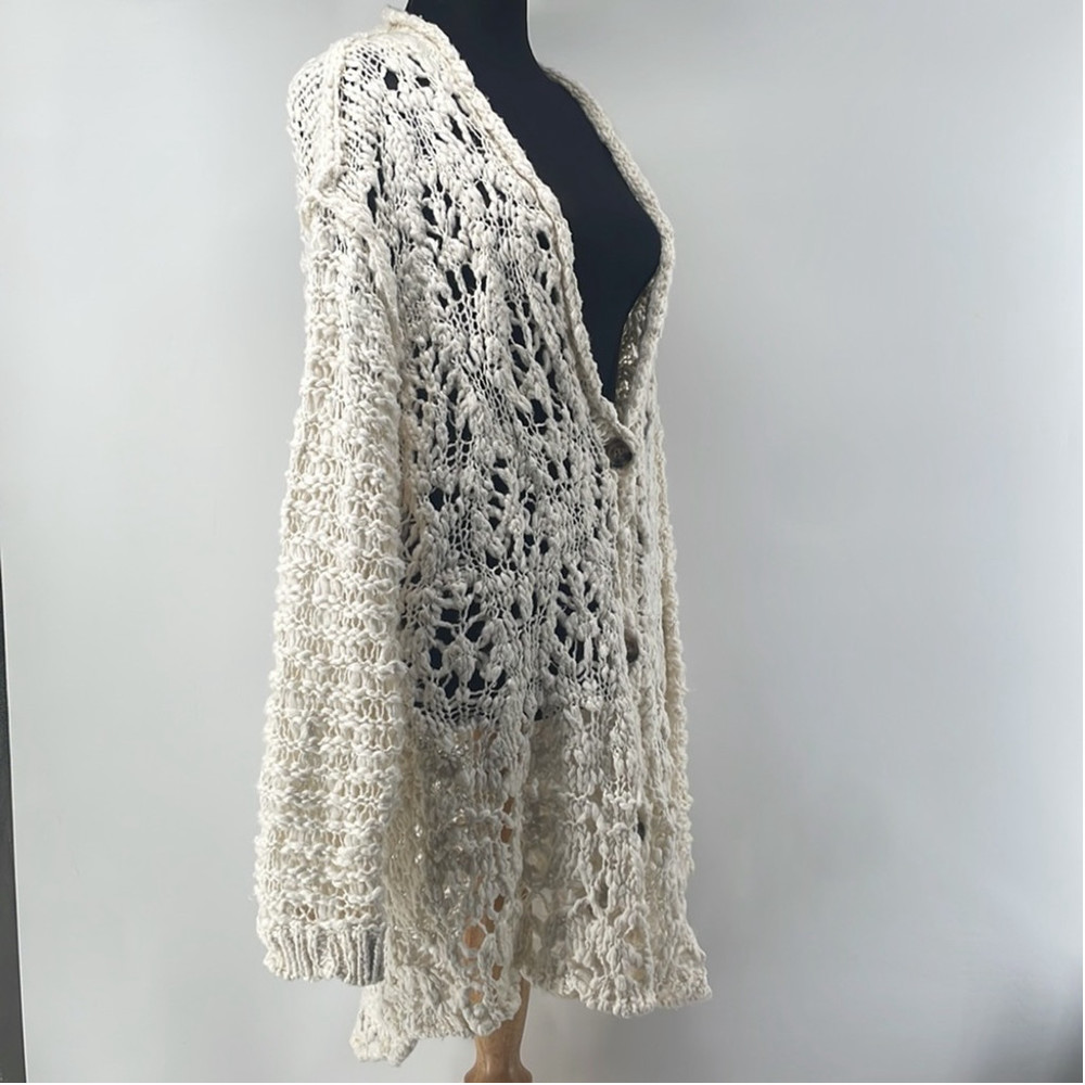 Free people open-knit cardigan pure cotton cream button up - Picture 3 of 3